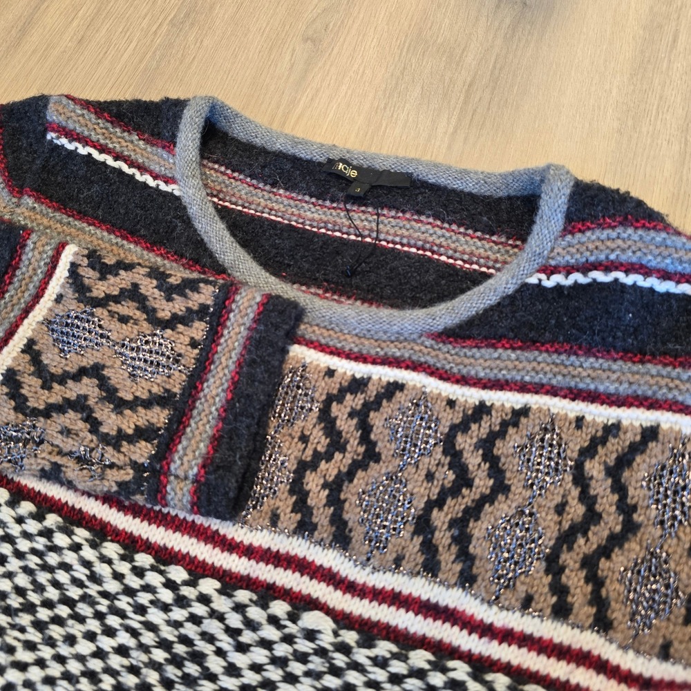 Maje H14GLANER Mixed Knit Wool Mohair Metallic Sweater Size 3 Large Multi-Color